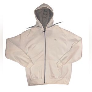 CHAMPION Y2K Heavyweight Hoodie Fleece Jacket in White & Gray Size 2XL